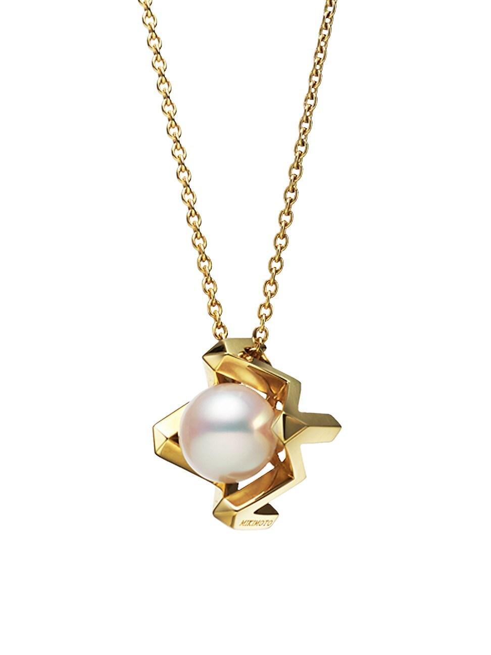 Womens M Collection 18K Yellow Gold & 7.5MM Cultured Akoya Pearl Pendant Necklace Product Image
