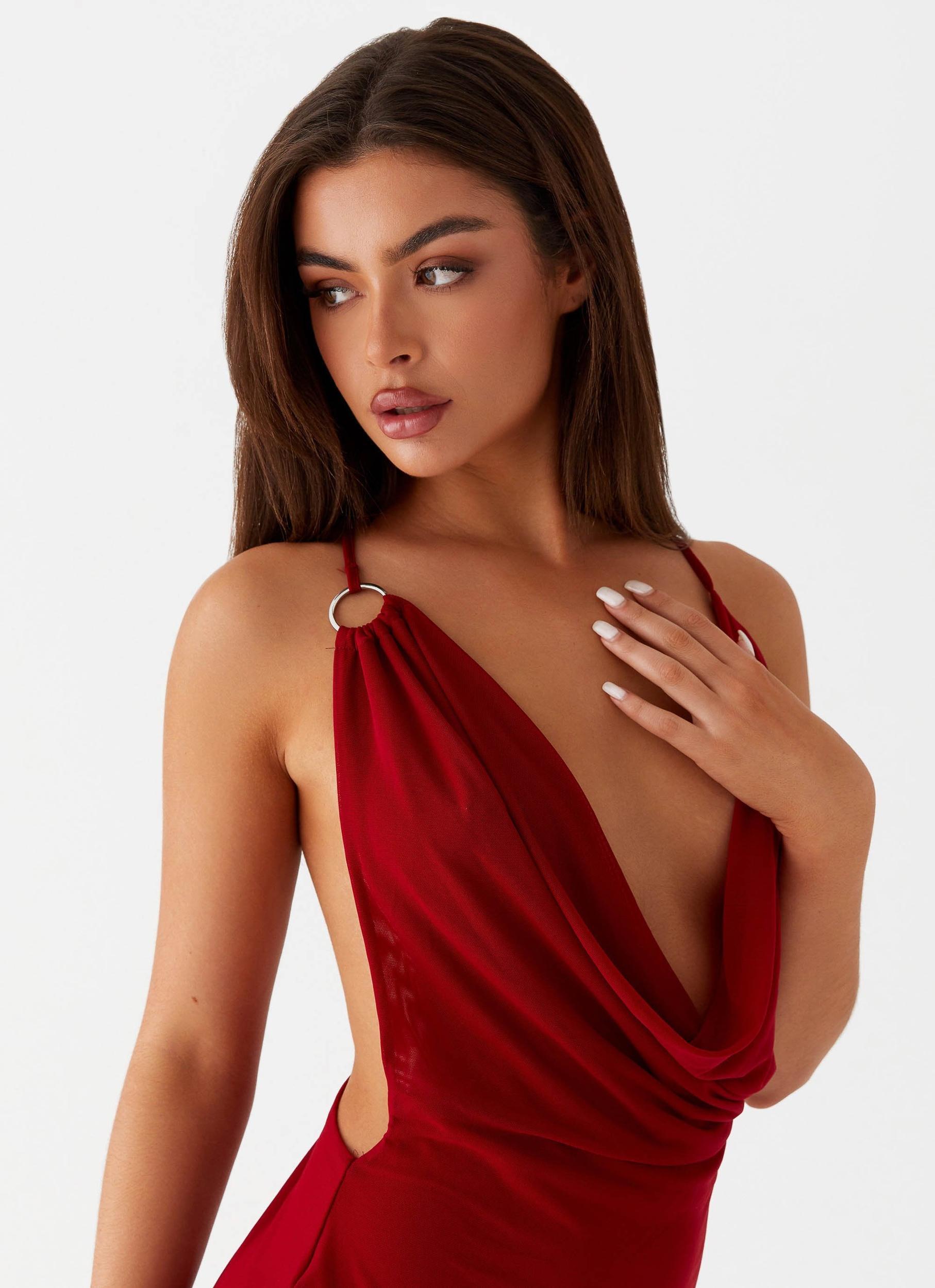 Bohemian Bliss Mesh Mini Dress - Red Product Image