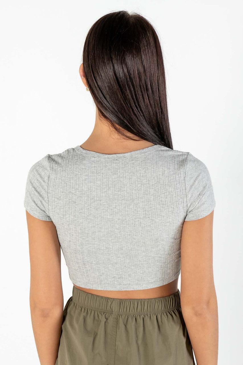 Gray Button Down Crop Tee Product Image