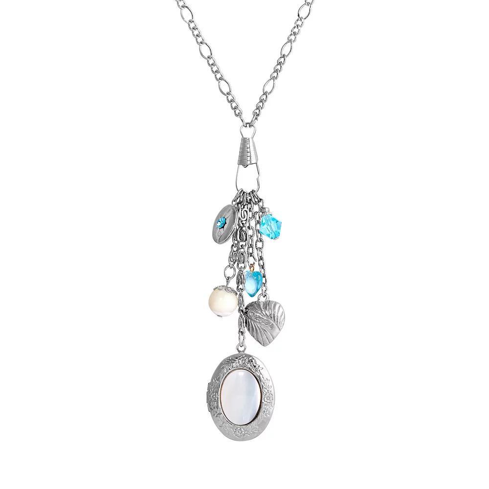 1928 Silver Tone Charm Necklace, Womens, White Product Image