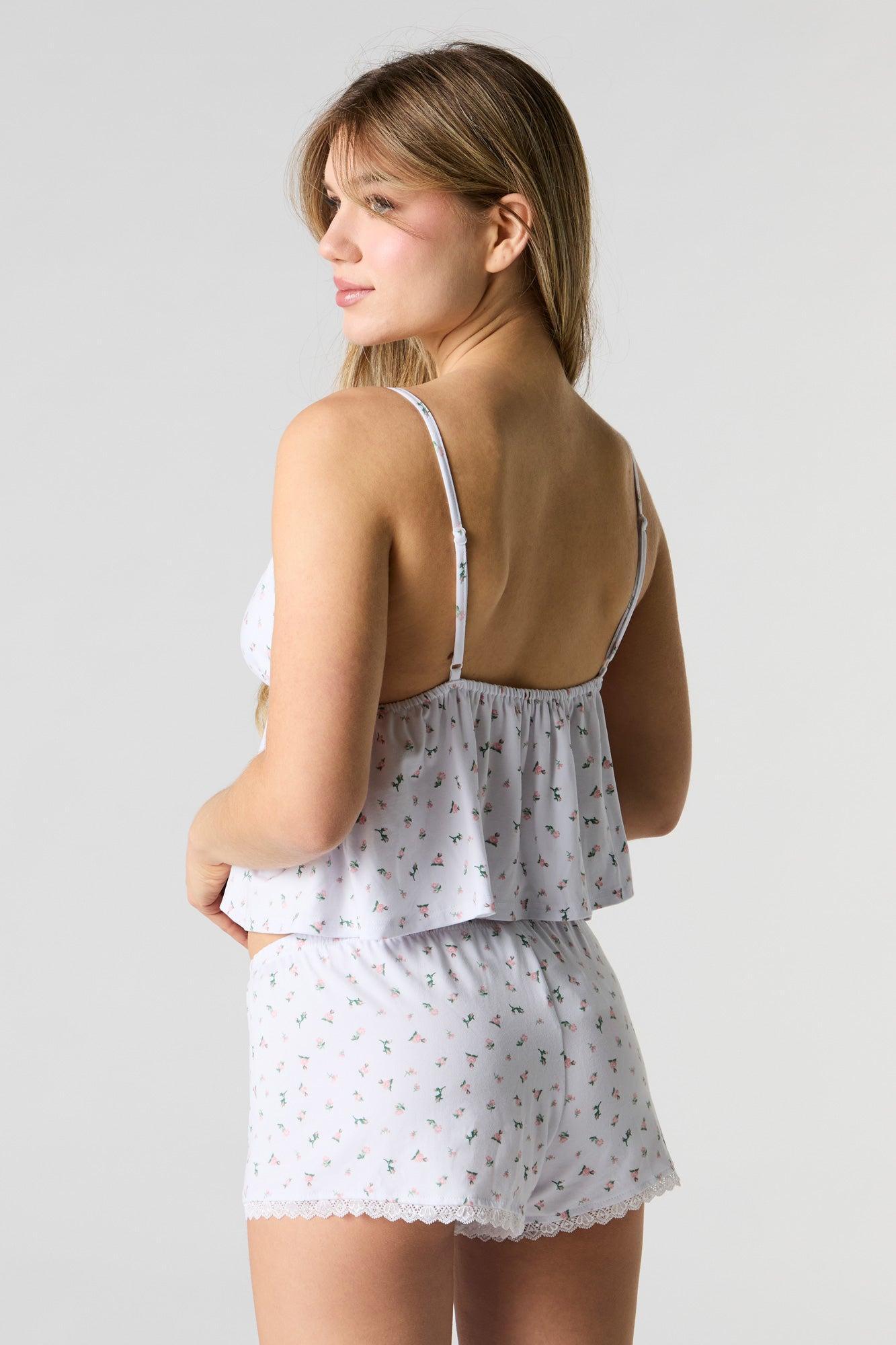 Lace Trim Babydoll Cami & Short 2 Piece Pajama Set Female Product Image