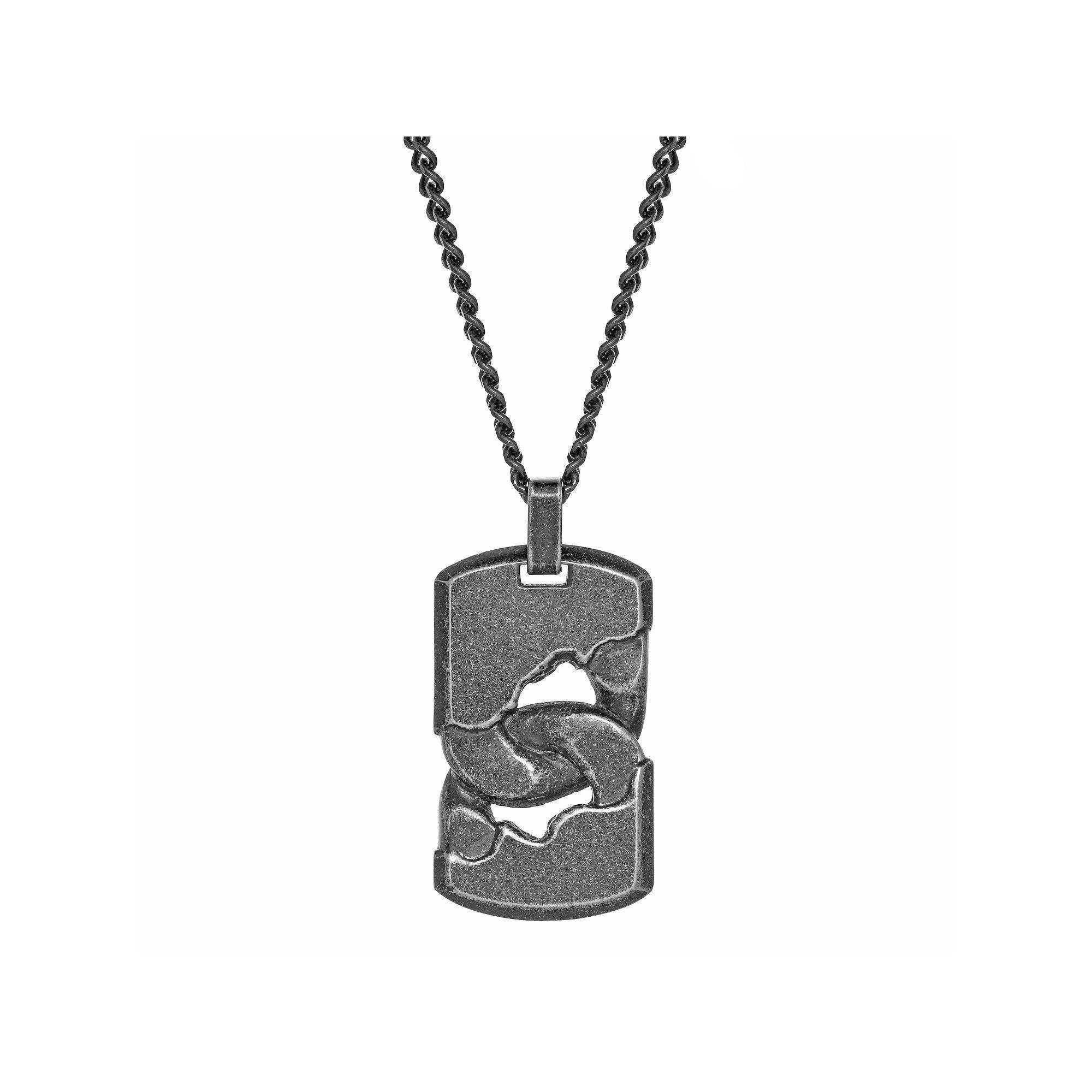 Men's LYNX Black Ion-Plated Stainless Steel Curb Chain Dog Tag Pendant Necklace, Size: 24" Product Image