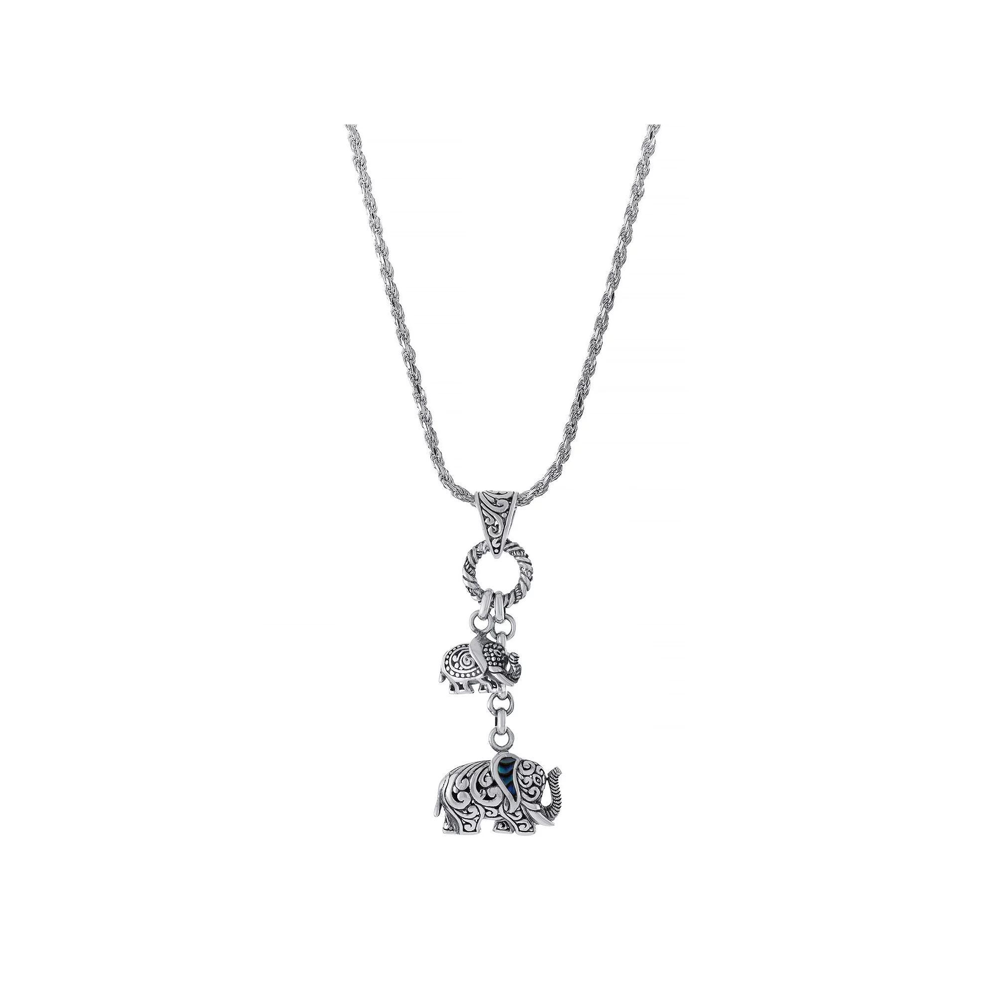Athra NJ Inc Sterling Silver Oxidized Abalone Elephant Duo Pendant Necklace, Women's, Size: 18" Product Image