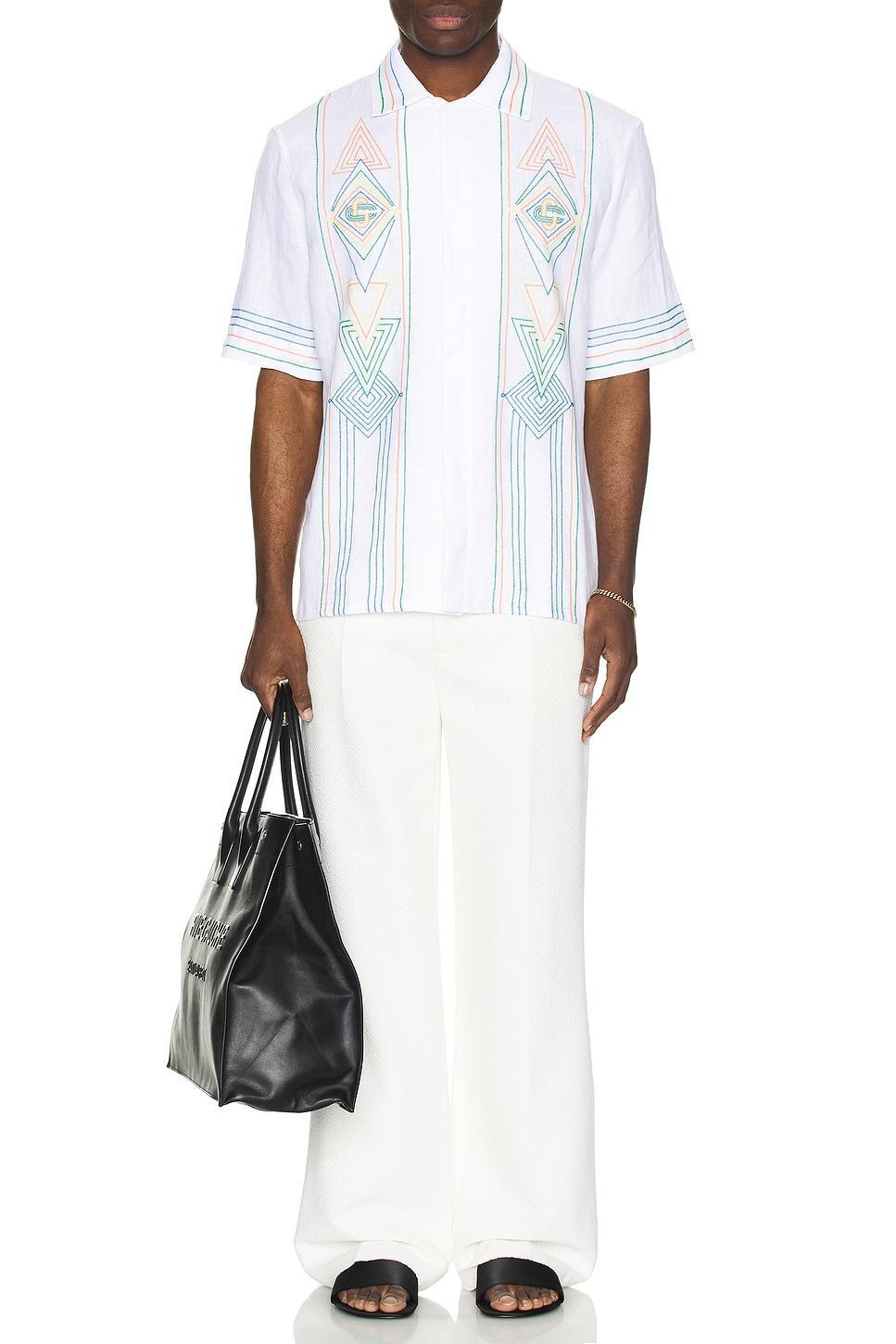 Chainstitc Embroidered Graphic Linen Shirt Product Image