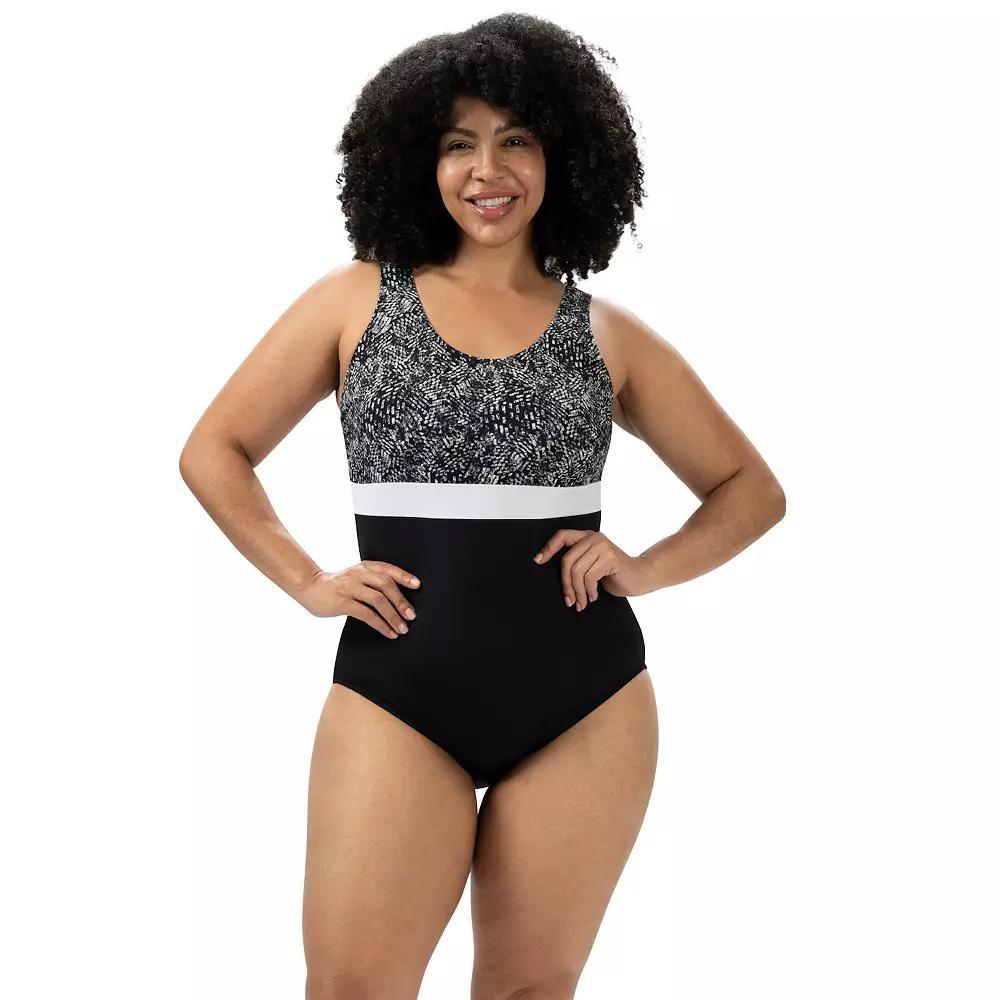Women's Dolfin Aquashape Printed Scoop Back One-Piece Swimsuit, Size: 14, Black Product Image