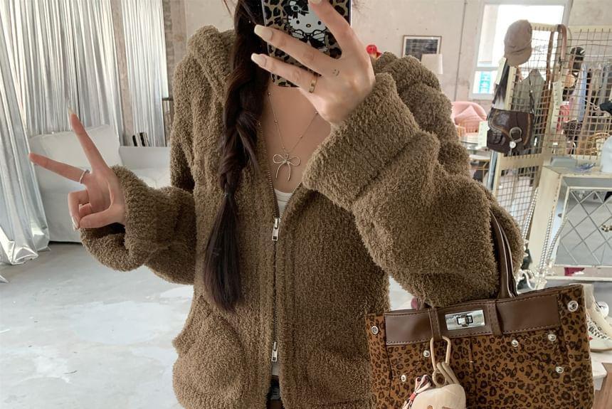 Hooded Plain Cardigan / High Waist Wide Leg Pants Product Image