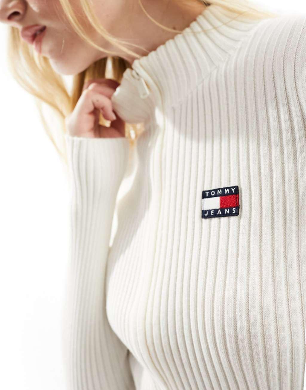 Tommy Jeans zip badge cardigan in white Product Image