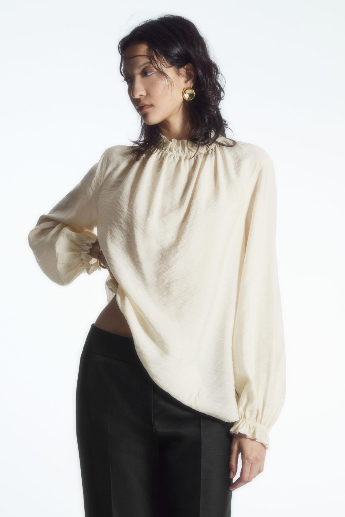 RUFFLED HIGH-NECK BLOUSE Product Image