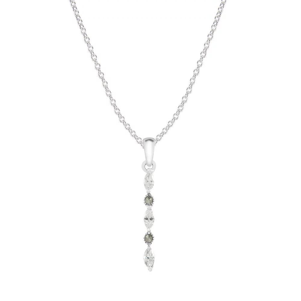 Lavish by TJM Sterling Silver Marcasite & Cubic Zirconia Long Pendant Necklace, Women's, Size: 18" Product Image