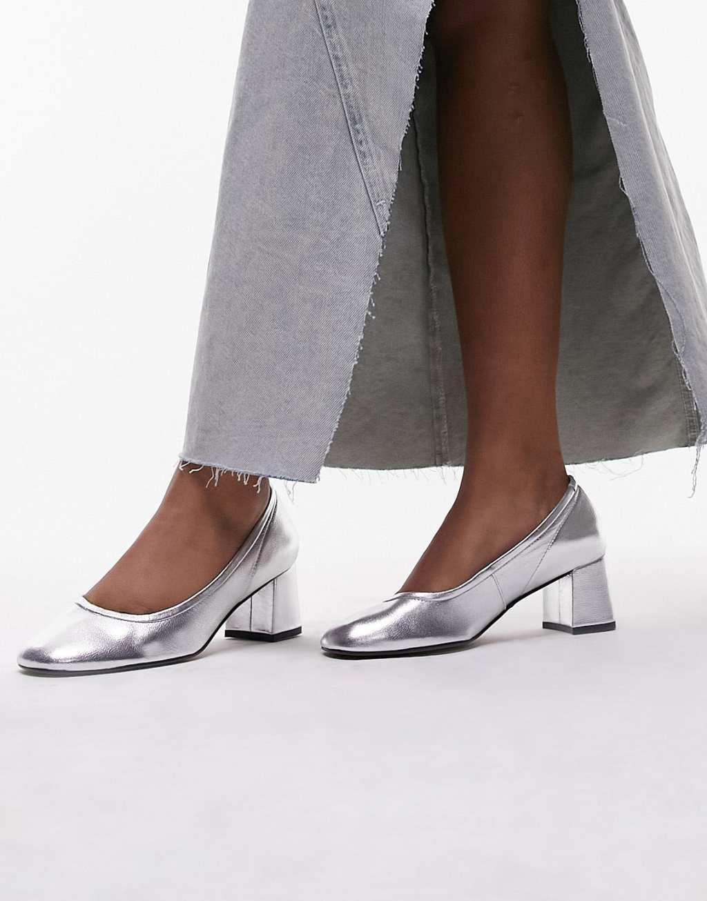 Topshop Elana leather heeled ballerina shoes Product Image