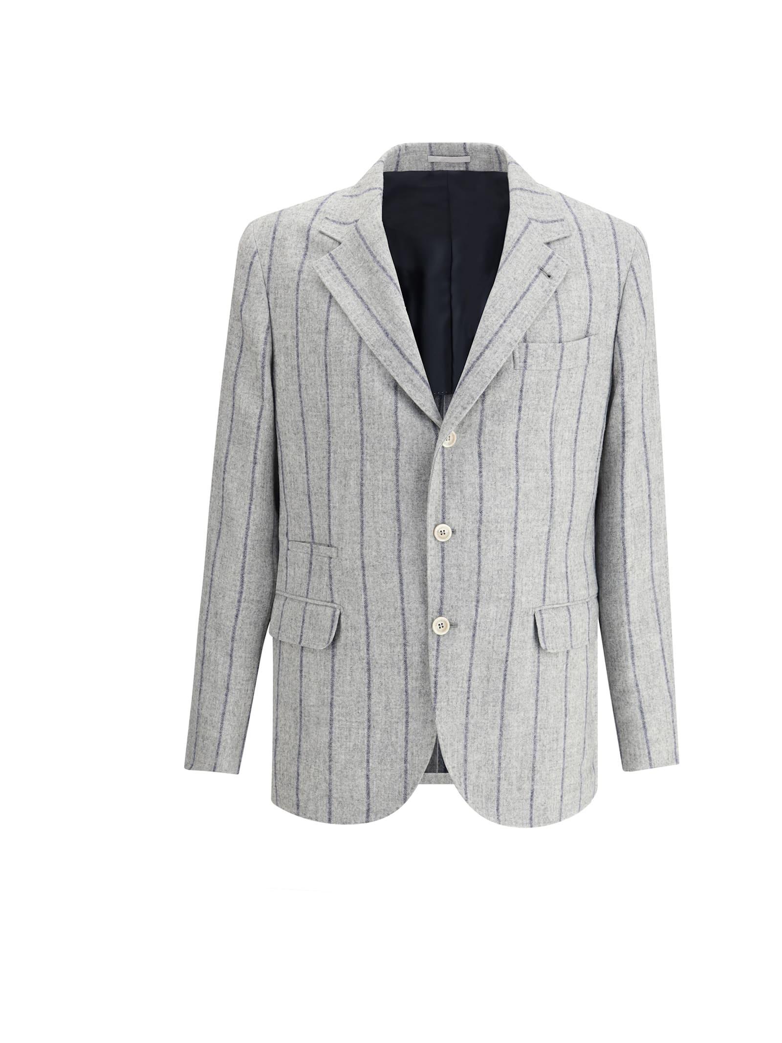 BRUNELLO CUCINELLI Prince Of Wales Deconstructed Cavallo Blazer In Blue Product Image