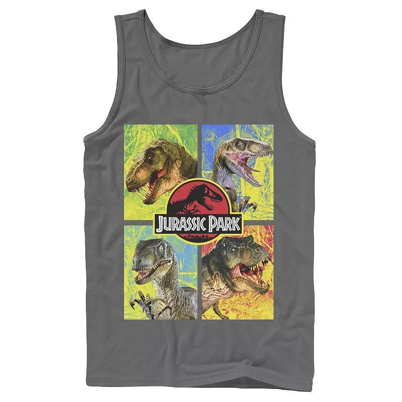 Men's Jurassic Park Four Different Dinosaur Faces Tank Top, Size: Small, Grey Product Image