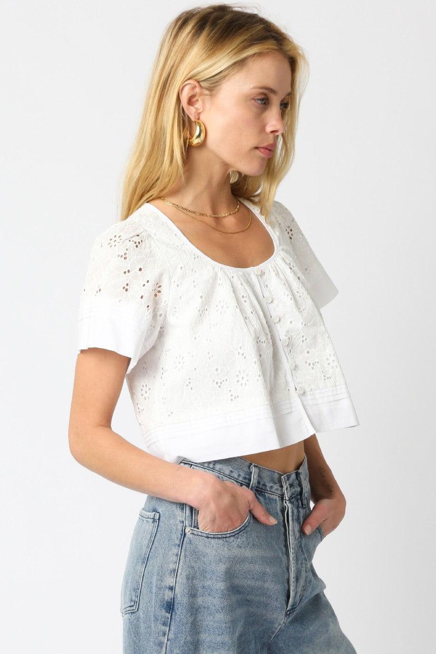 Toni Eyelet Floral Top | White Product Image
