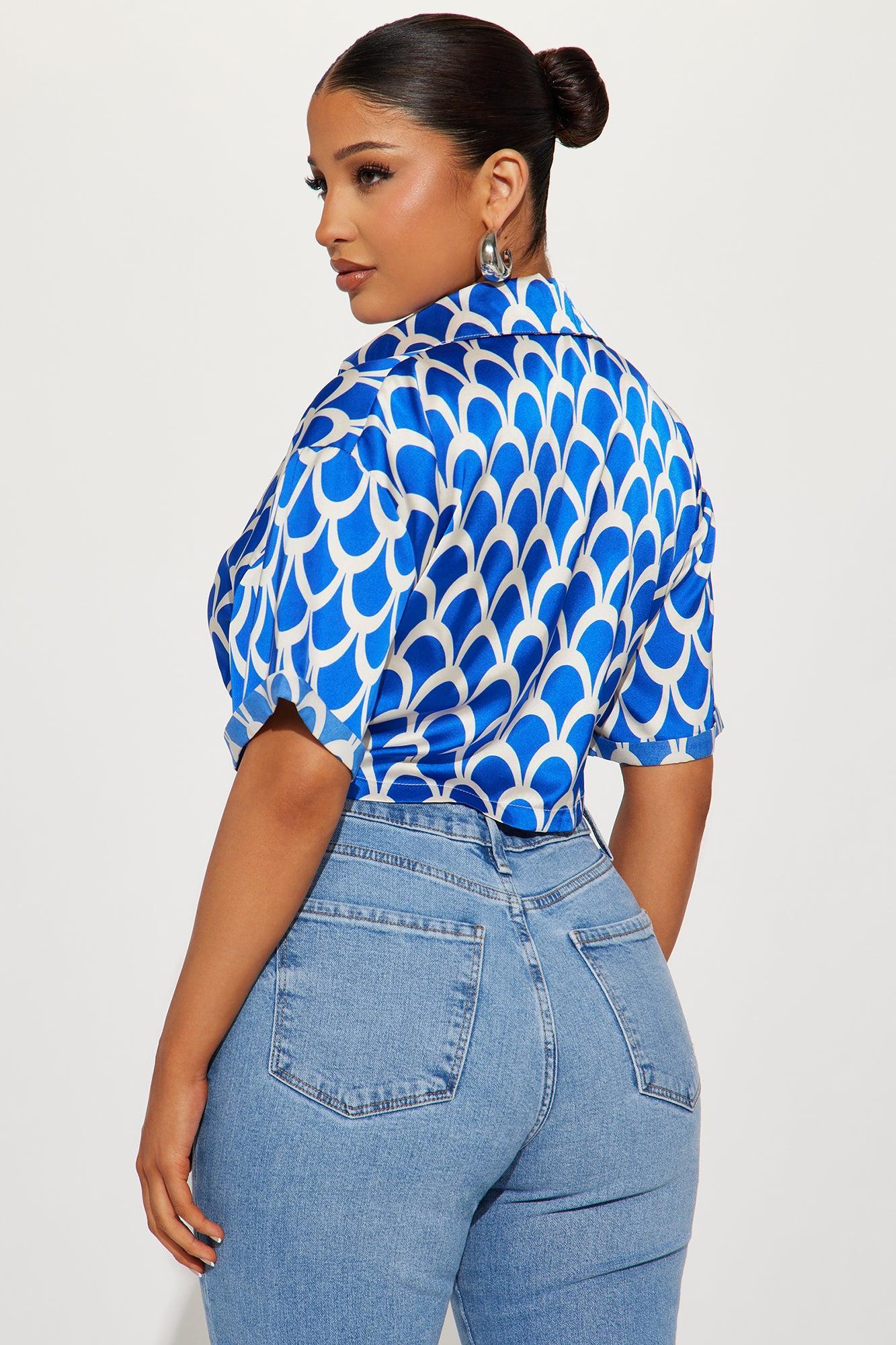 In Motion Satin Blouse Top - Blue/combo Product Image
