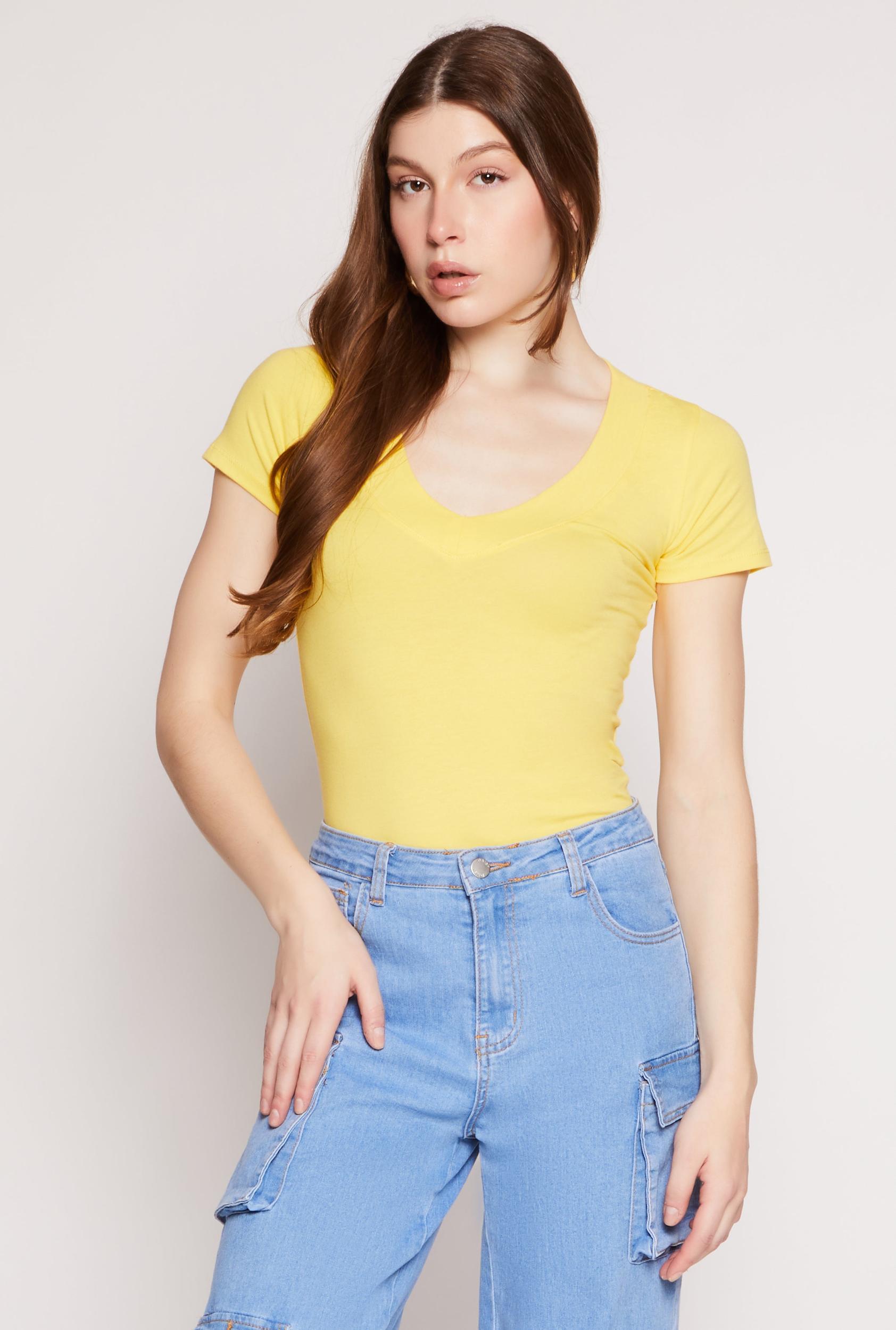 Womens Basic V Neck Short Sleeve Tee Product Image