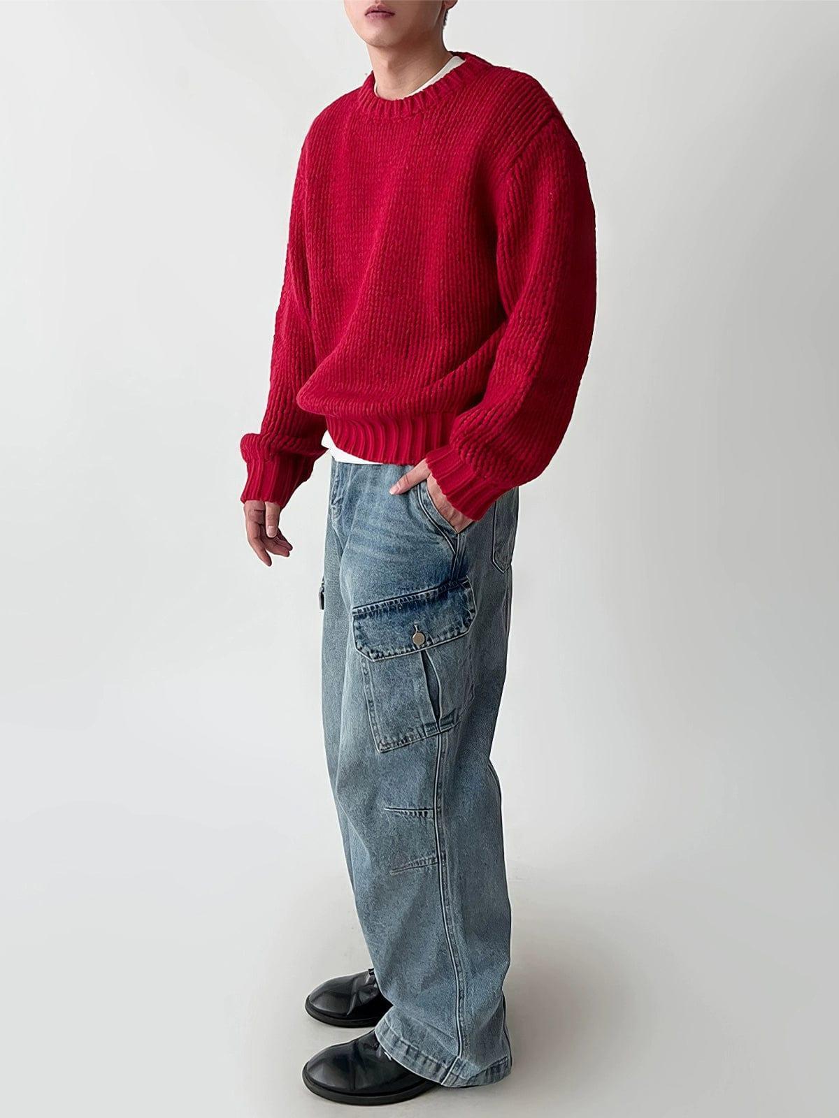 RT No. 12276 RED KNIT CREWNECK SWEATER Product Image