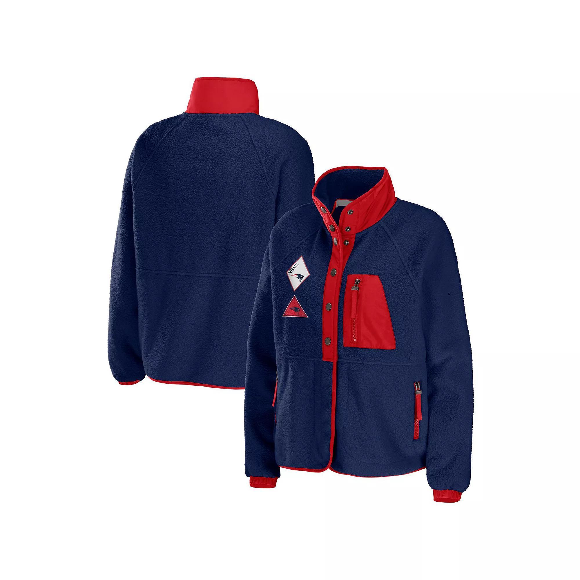 Women's WEAR by Erin Andrews Navy New England Patriots Polar Fleece Raglan Full-Snap Jacket, Size: Medium, Blue Product Image