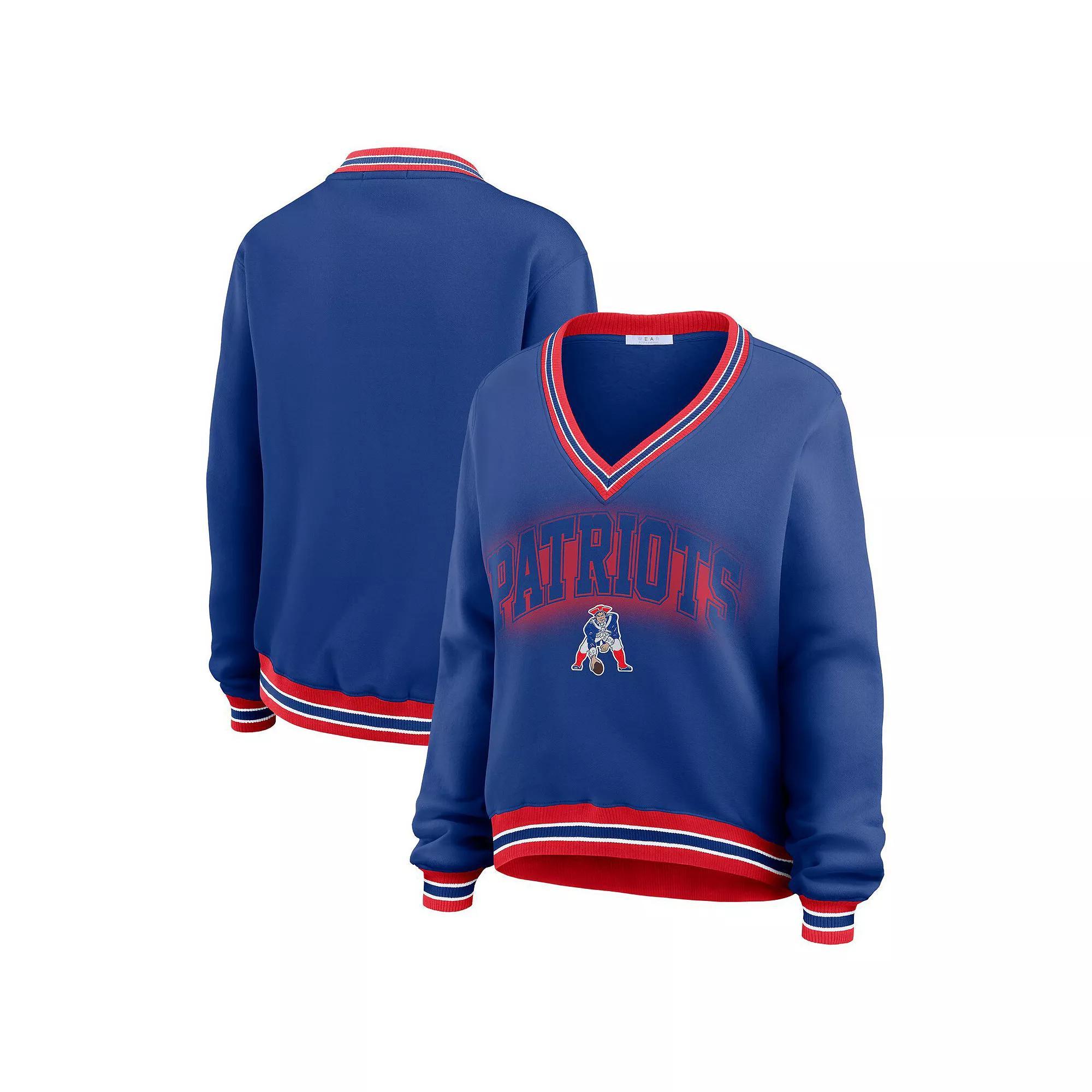 Women's WEAR by Erin Andrews Red Buffalo Bills Oversized Long Sleeve V-Neck Sweatshirt, Size: Medium Product Image