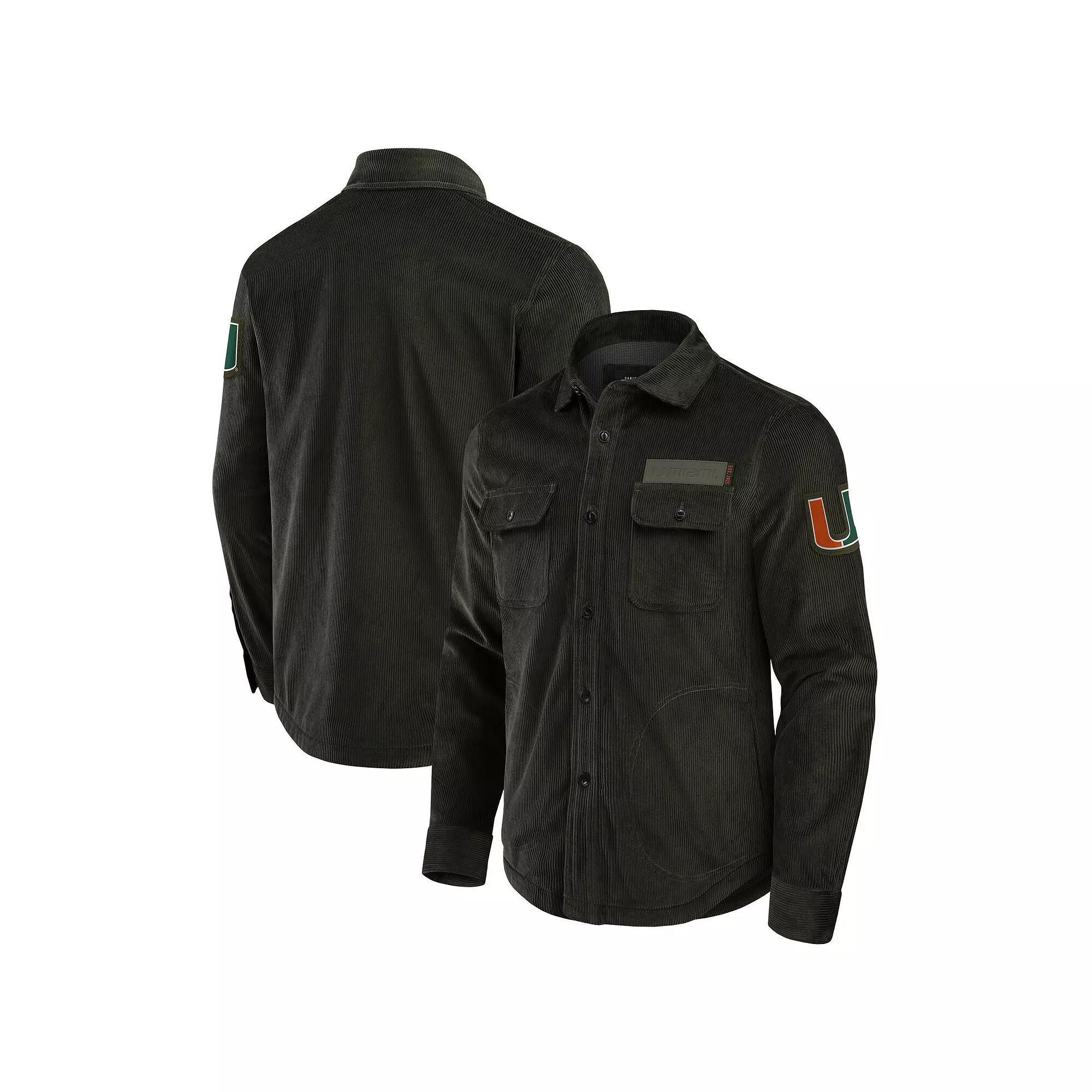 Men's Darius Rucker Collection by Fanatics Olive Miami Hurricanes Corduroy Full-Button Shacket, Size: XL, Team Product Image