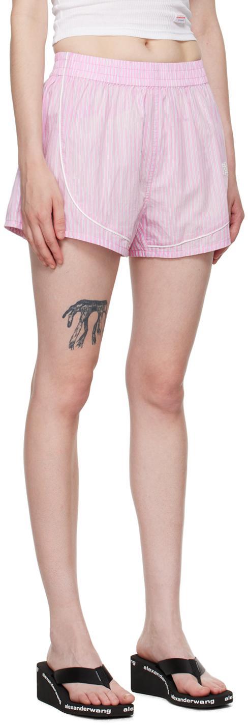 ALEXANDER WANG T Pink Track Shorts In Pink Stripe Product Image