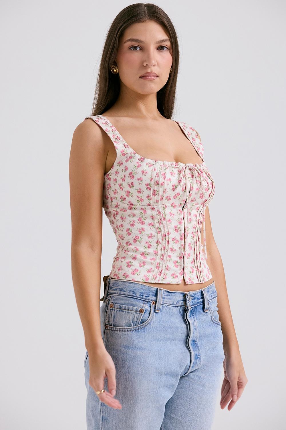 Chicca White Rosebud Print Top Product Image