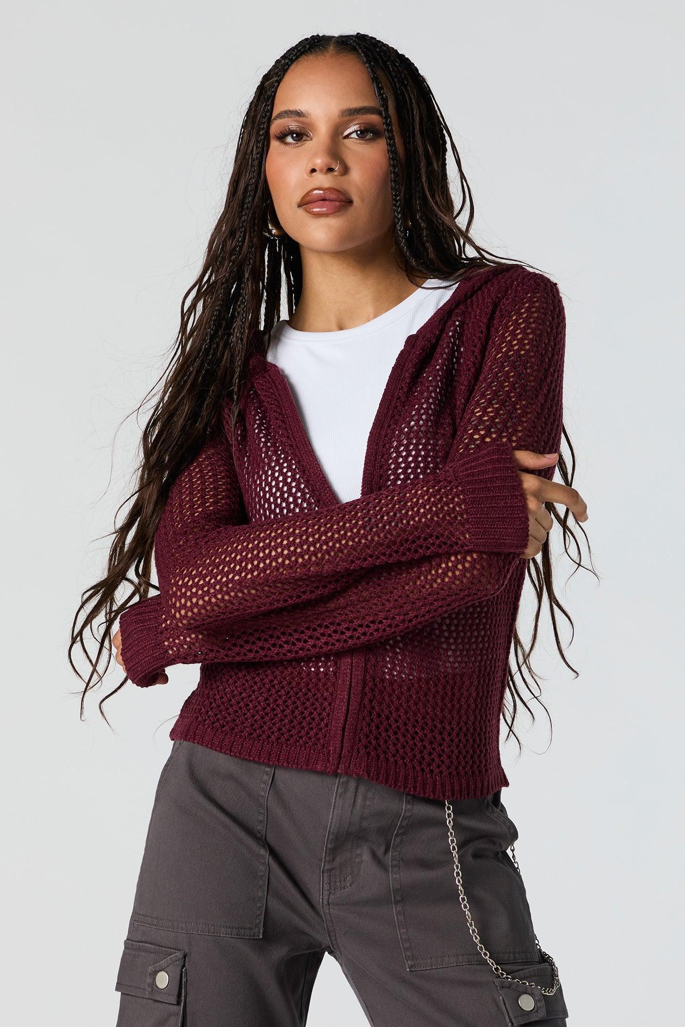 Open Knit Zip-Up Hoodie Female Product Image
