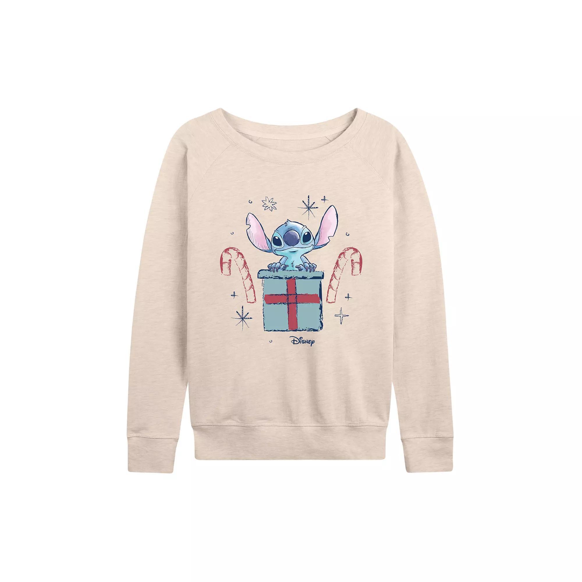 Disney's Lilo & Stitch Women's Candy Canes French Terry Long Sleeve Tee, Size: Small, Beige Product Image
