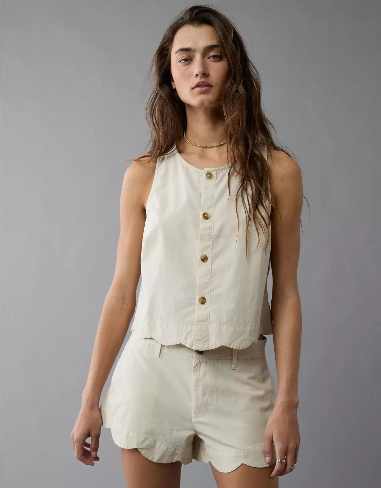 AE Button-Up Scalloped Tank Top Product Image