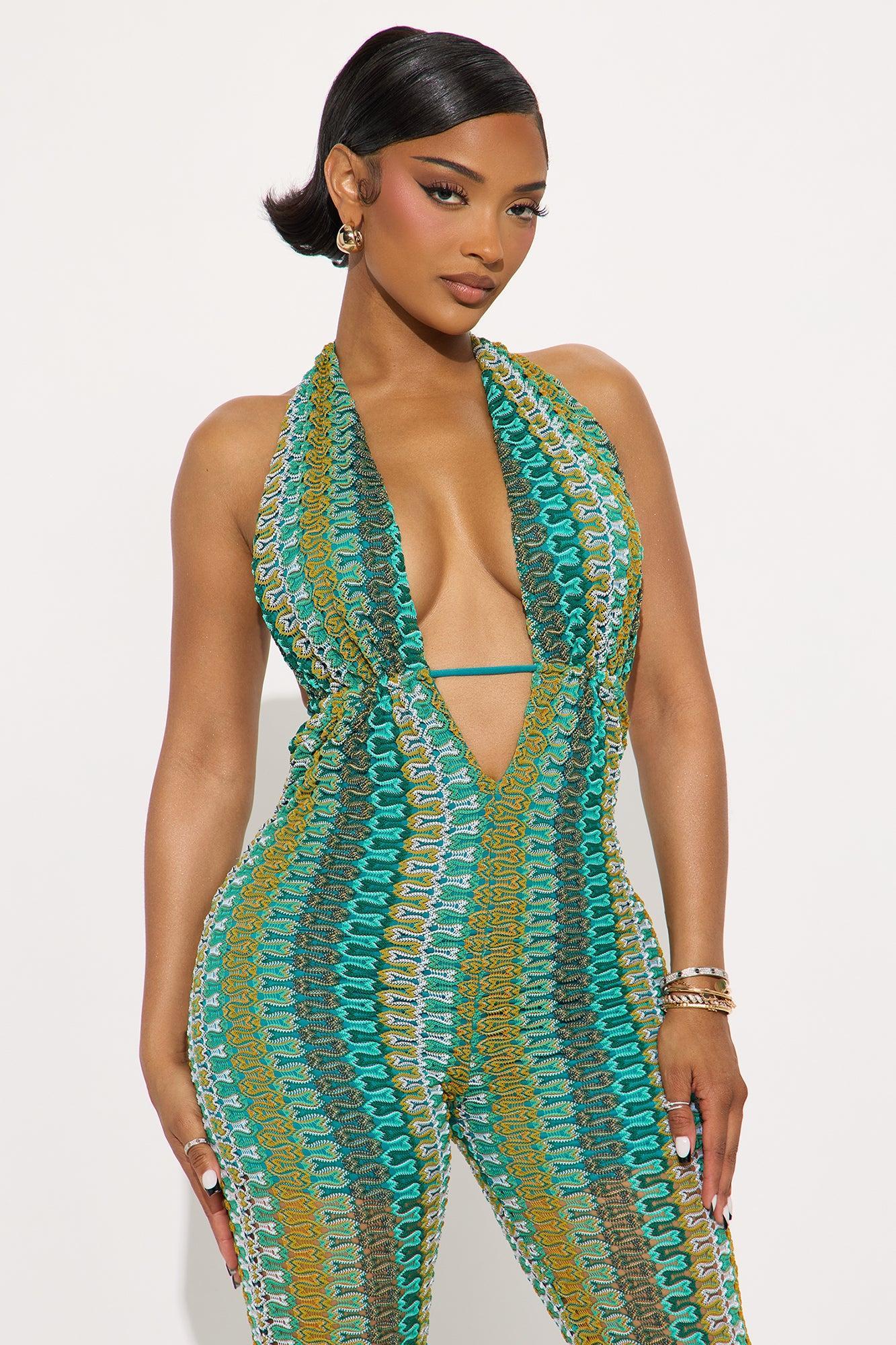 Sklyer Crochet Flare Jumpsuit - Teal/combo Product Image
