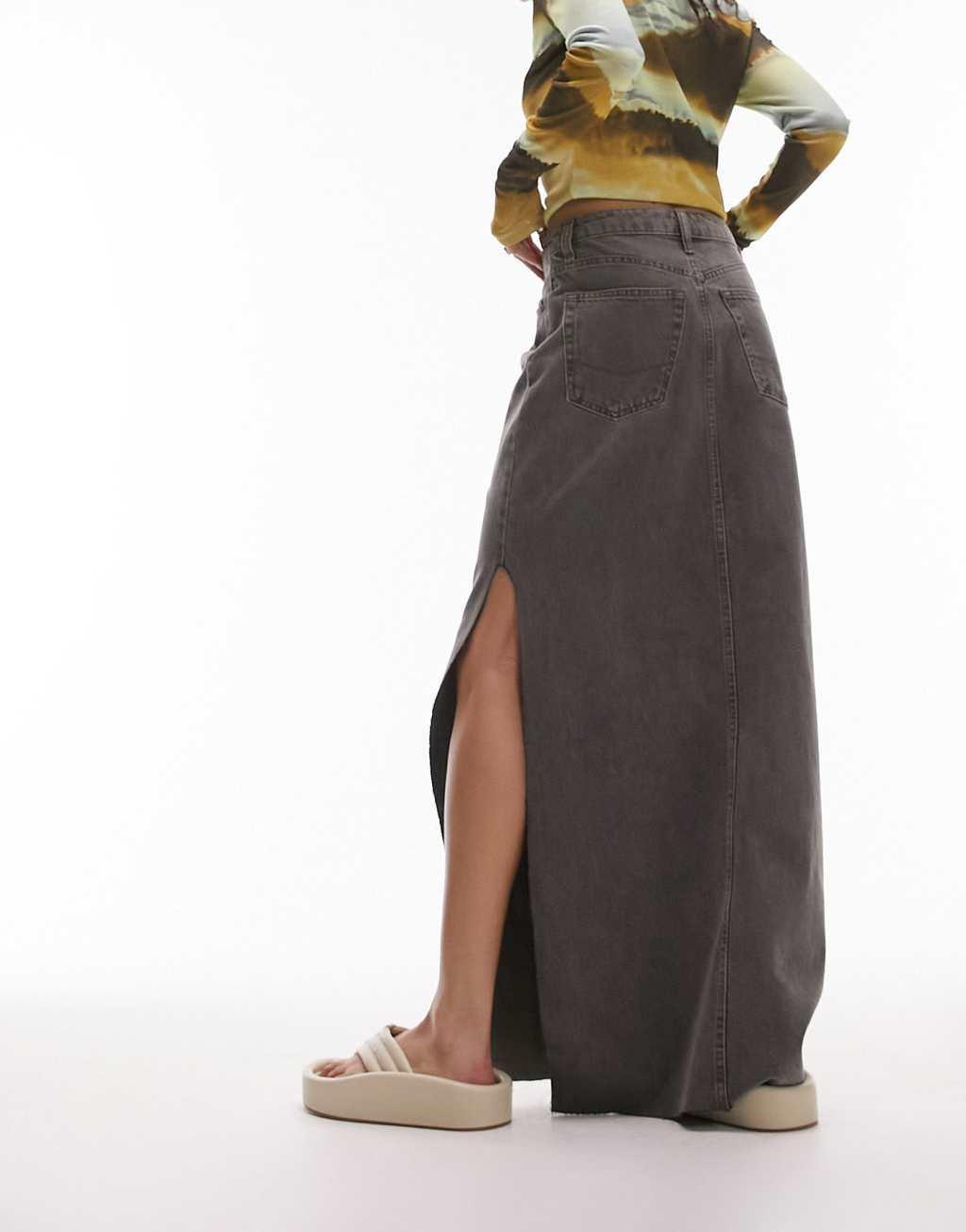 Topshop denim thigh split maxi skirt Product Image