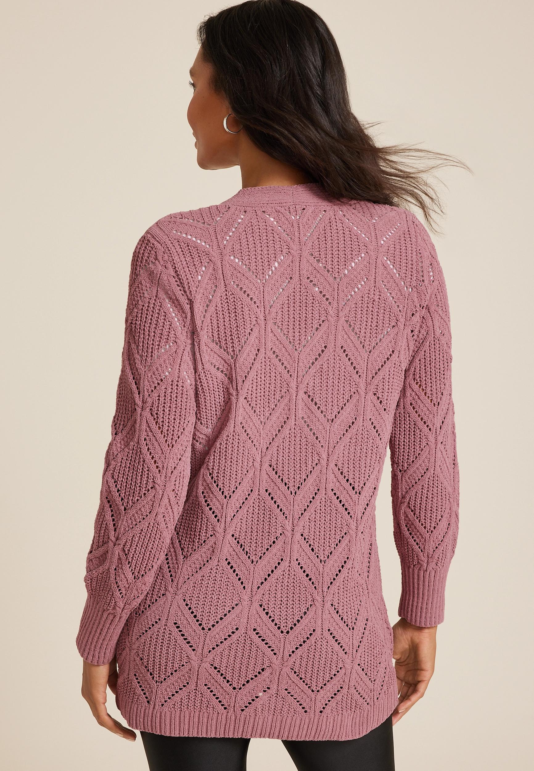 Maurices Womens Diamond Stitch Pocket Cardigan Pink Size Medium Product Image