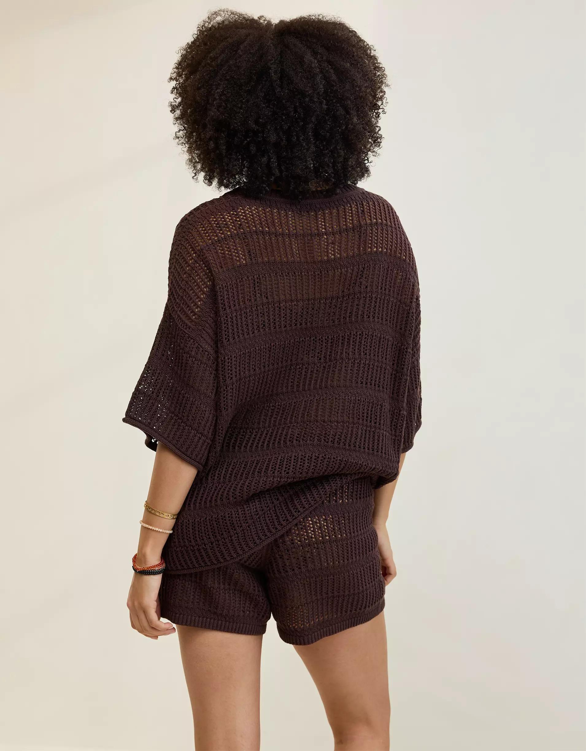 Aerie Crochet Oversized Short Sleeve Sweater Product Image