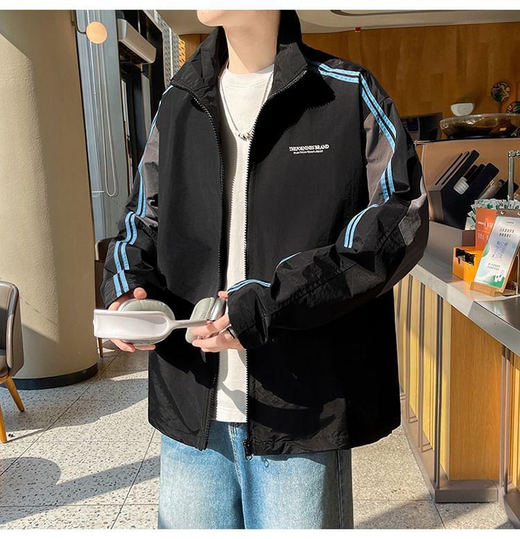 Striped Lettering Zip Jacket Product Image