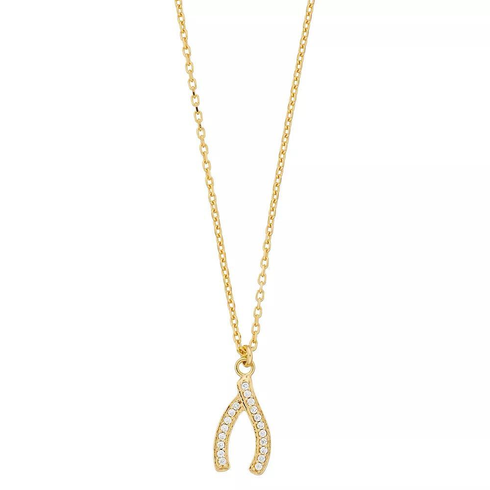 Sterling Silver Cubic Zirconia Wishbone Pendant Necklace, Women's, Size: 18", 18k Gold Over Product Image