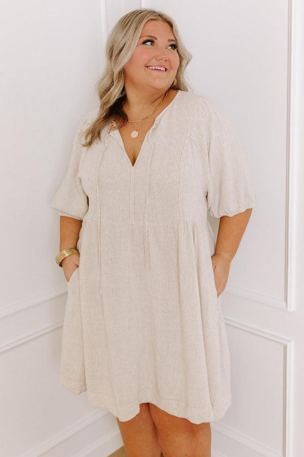 Summer Party Linen-Blend Mini Dress in Oatmeal Curves Product Image