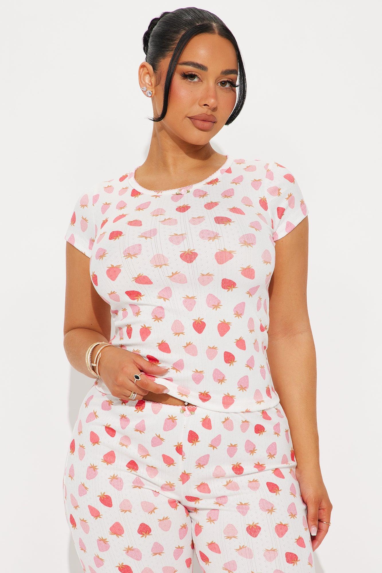 Truly Sweet Pointelle Short Sleeve PJ Pant Set - White/Pink Product Image