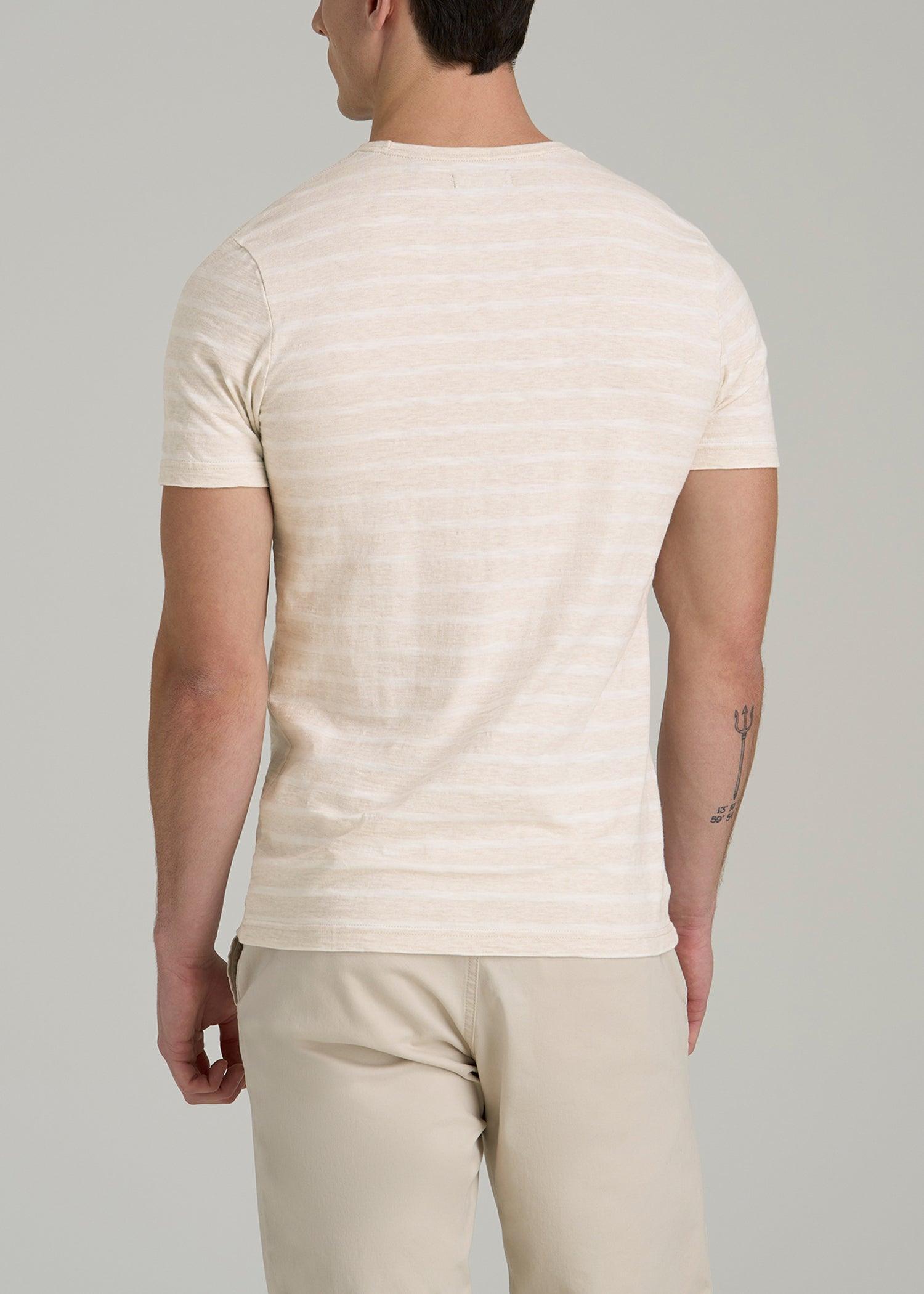 REGULAR-FIT Striped Tee for Tall Men in Heathered Oatmeal and White Stripe Product Image