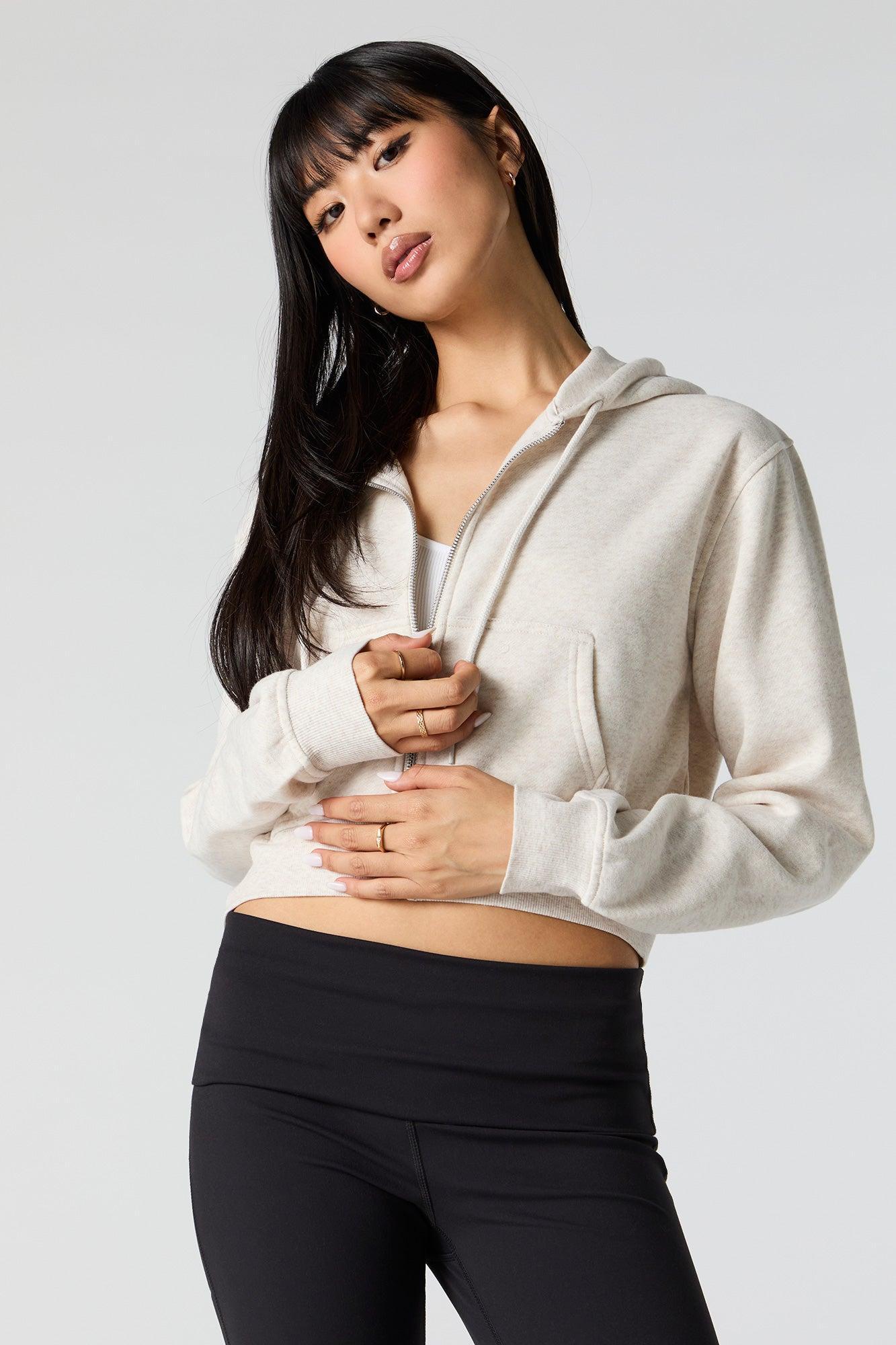 Fleece Cropped Zip-Up Hoodie Female Product Image