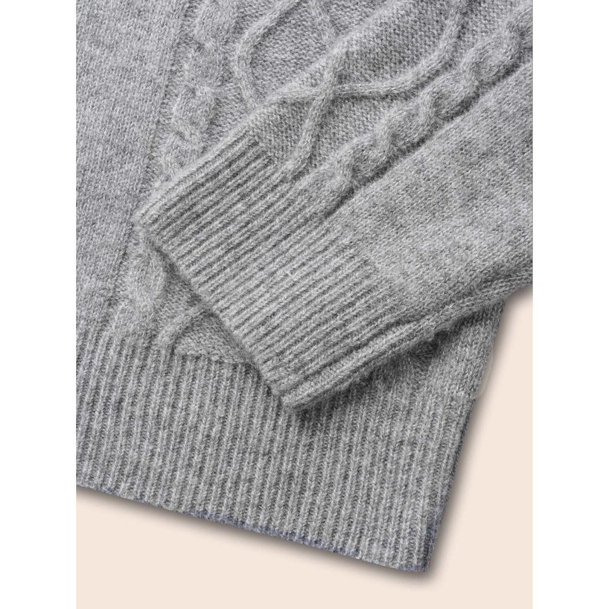 Plus Size Airy Cozy Cable Knit Wool Sweater Dress DimGray Women Casual Loose Long Sleeve Everyday Sweater Dresses BloomChic 12/L Product Image