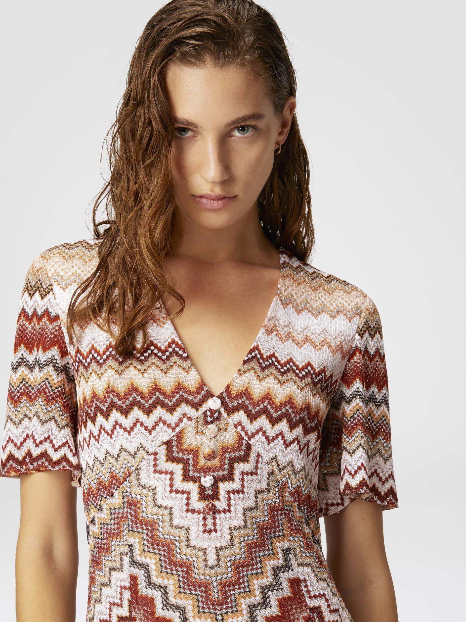 Long flared dress with lamé serrated zig zag pattern Product Image