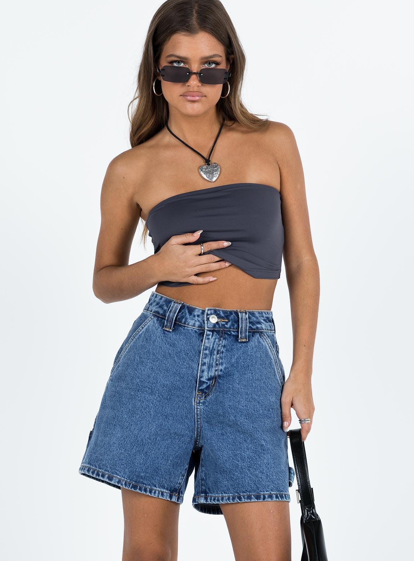 Lou Carpenter Denim Shorts Mid Wash Product Image