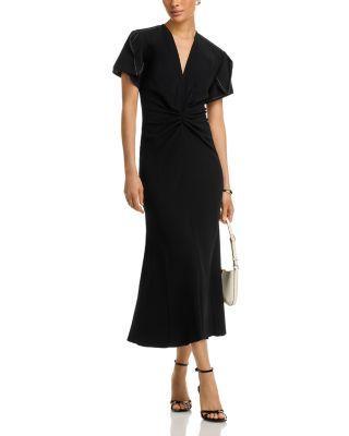 V Neck Gathered Front Midi Dress Product Image