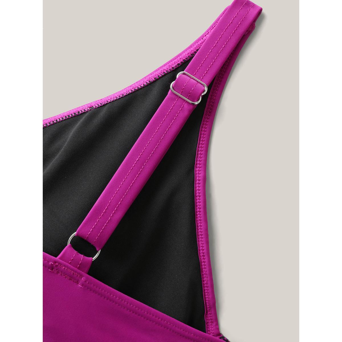 Plus Size Color Block Twist Front One-Piece Swimsuit Women's Swimwear RedViolet Beach Twist Curve Bathing Suits High stretch One Pieces BloomChic 28/5X Product Image