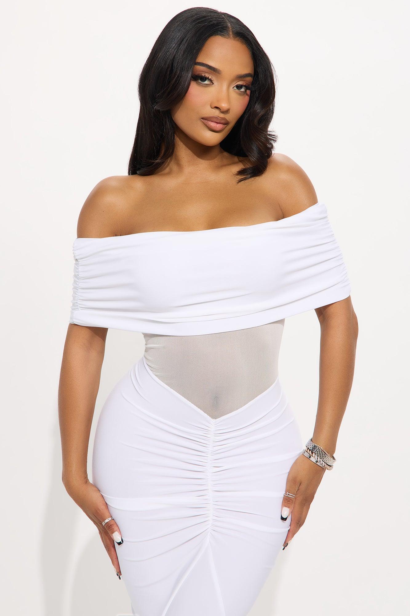 Jesika Ruched Off Shoulder Maxi Dress - White Product Image