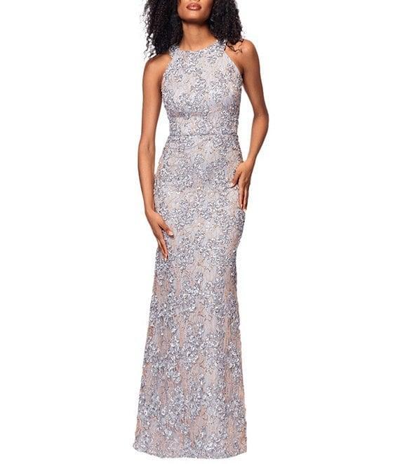 Xscape Soutache Lace Halter Neck Sleeveless Sheath Gown Product Image
