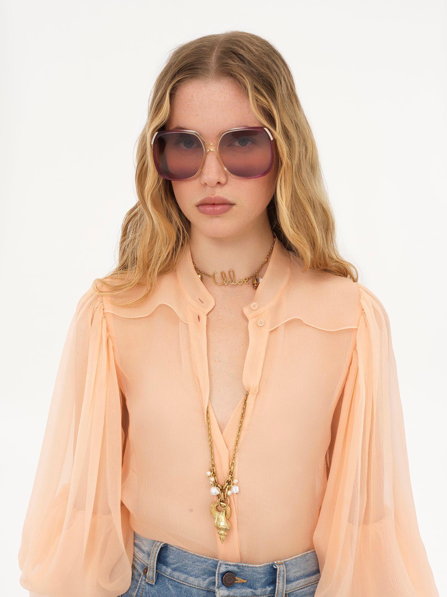 Puff-sleeve blouse in silk mousseline Product Image