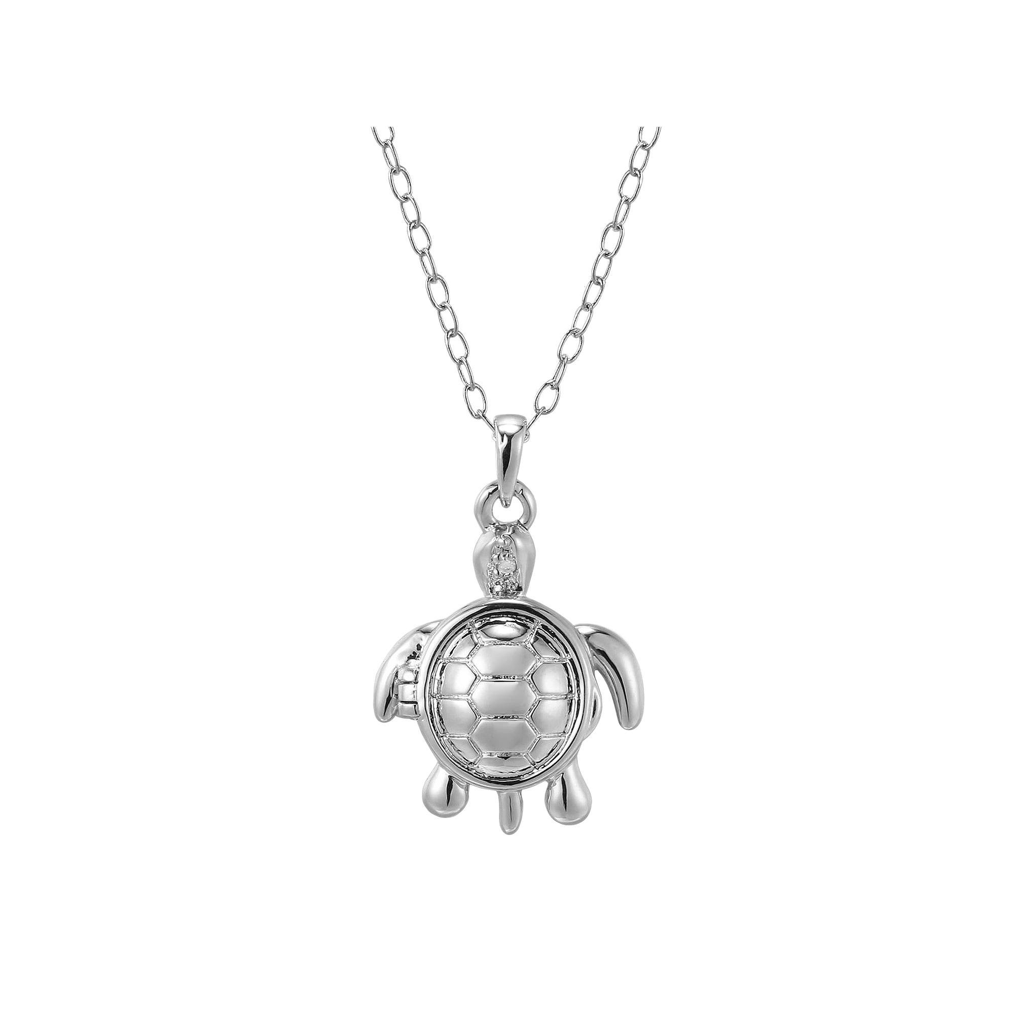 Silver Plate Diamond Accent Patience Turtle Pendant, Women's, White Product Image