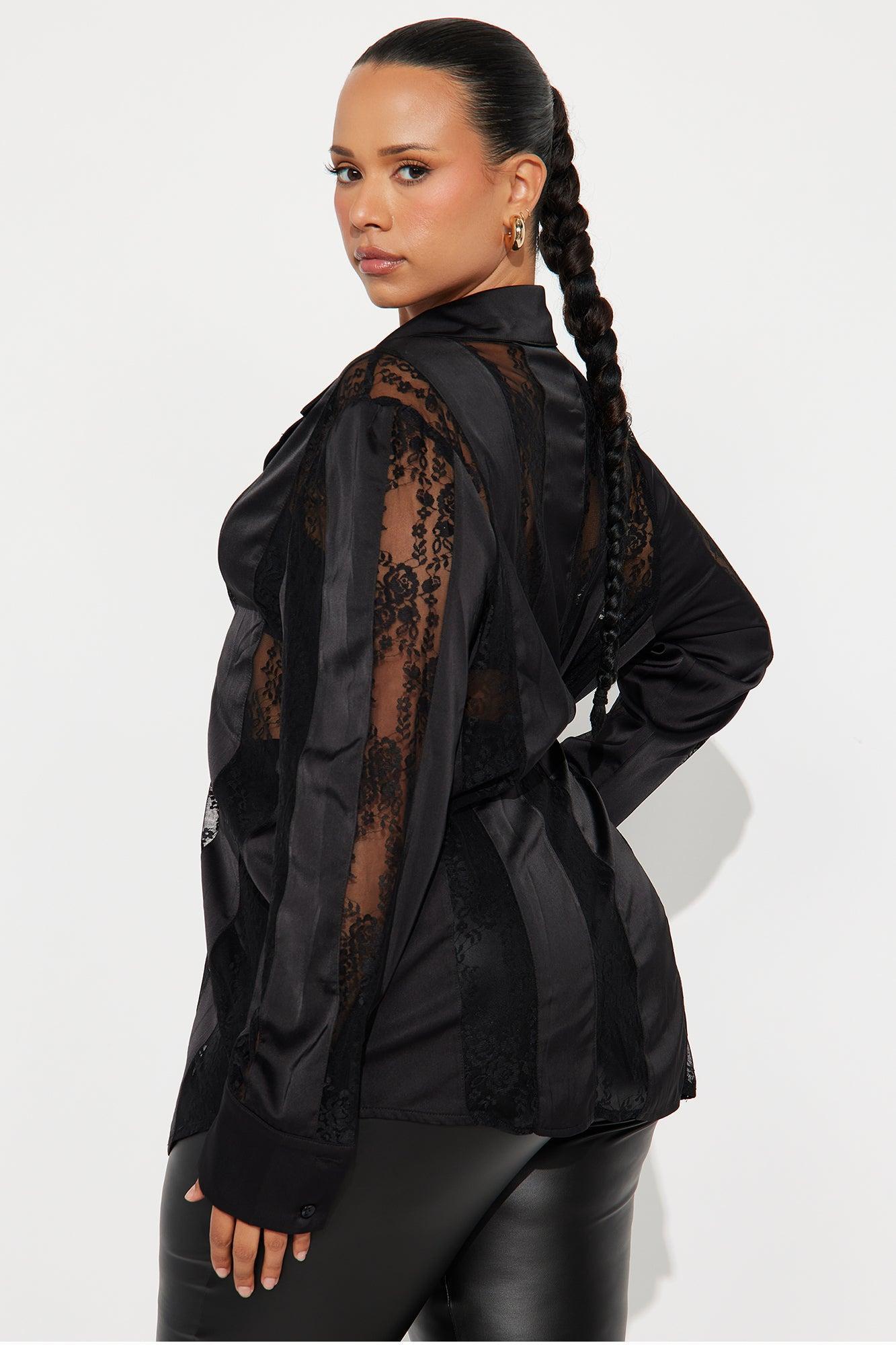 Lace Whispers Satin Shirt - Black Product Image
