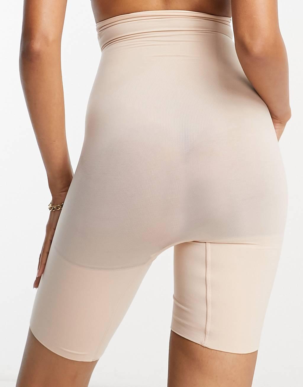 Spanx Everyday Seamless Shaping High-Waisted Mid-Thigh Shorts in beige Product Image