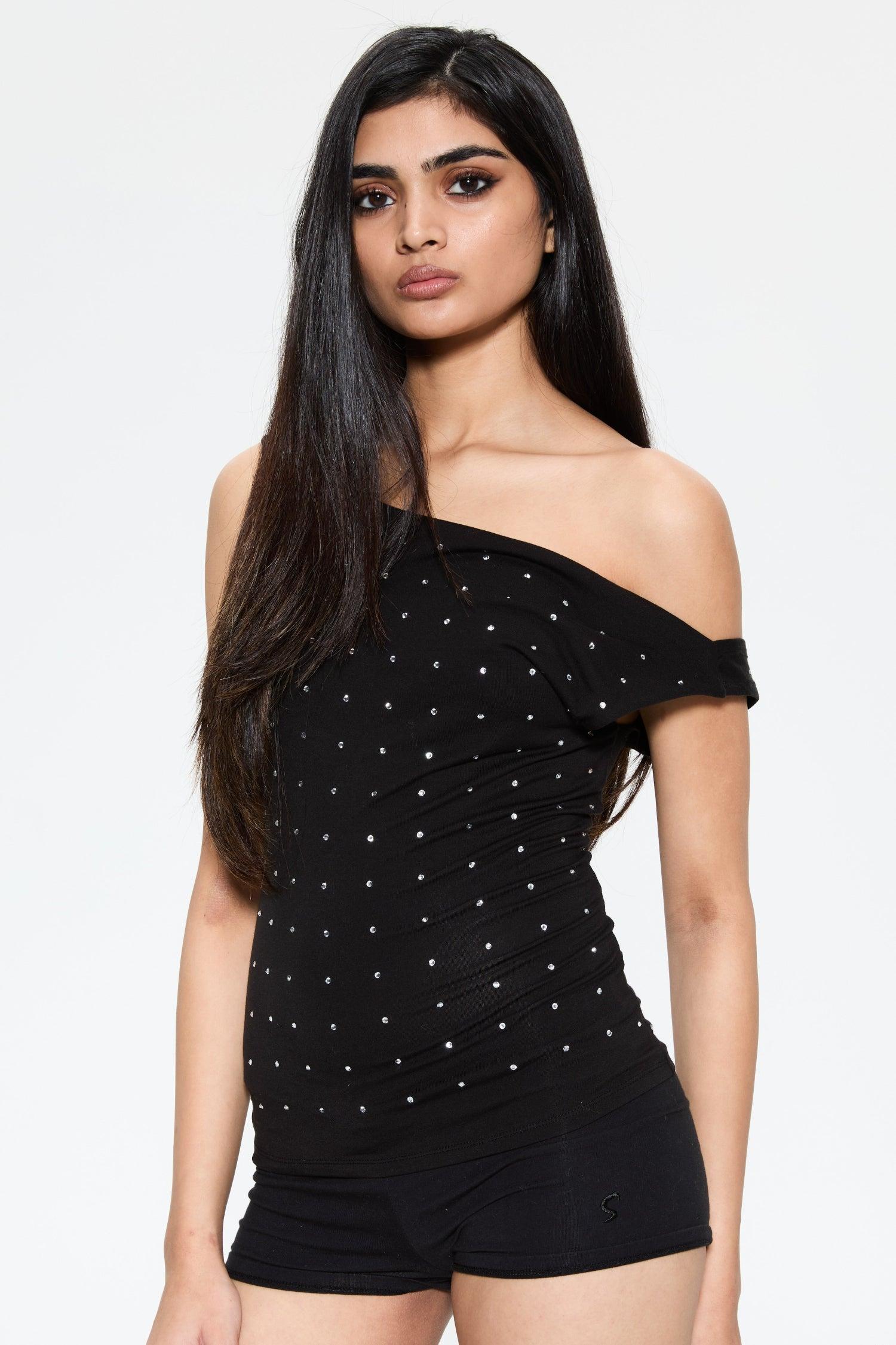 LANI TOP - BLACK RHINESTONE Product Image